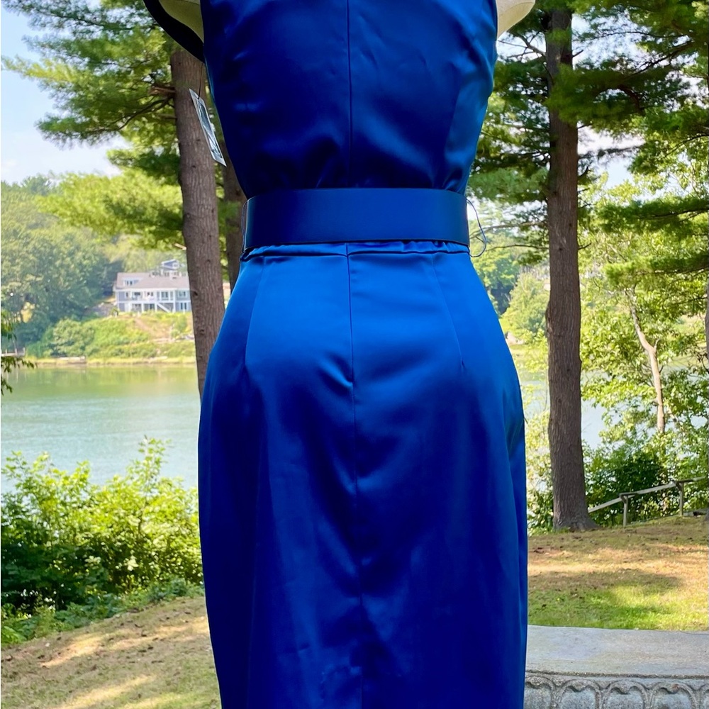 RARE NWT Ellen Tracy Vibrant Blue Pin Up 40’s Style Belted Dress Size: 2P - Picture 4 of 16